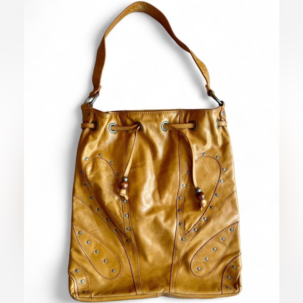 Fossil Tan Drawstring Shoulder Hobo Bag